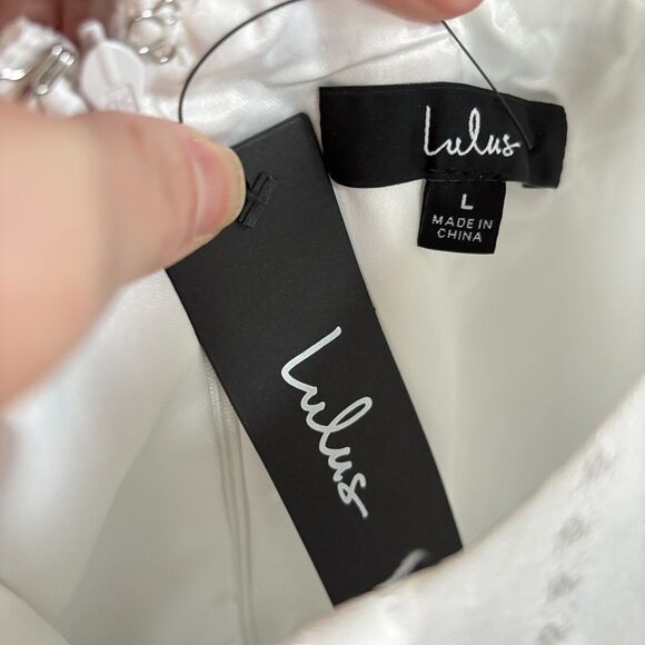 Lulus Glamorous Element White Lurex Tie-Strap Bustier Midi Dress Large Bride NWT - Picture 7 of 13